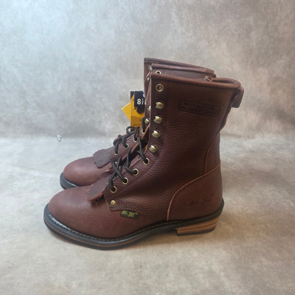Ad-Tec Mens 8.5 Brown Water Resistant Oil Tanned Leather Work Boots Kiltie Heel